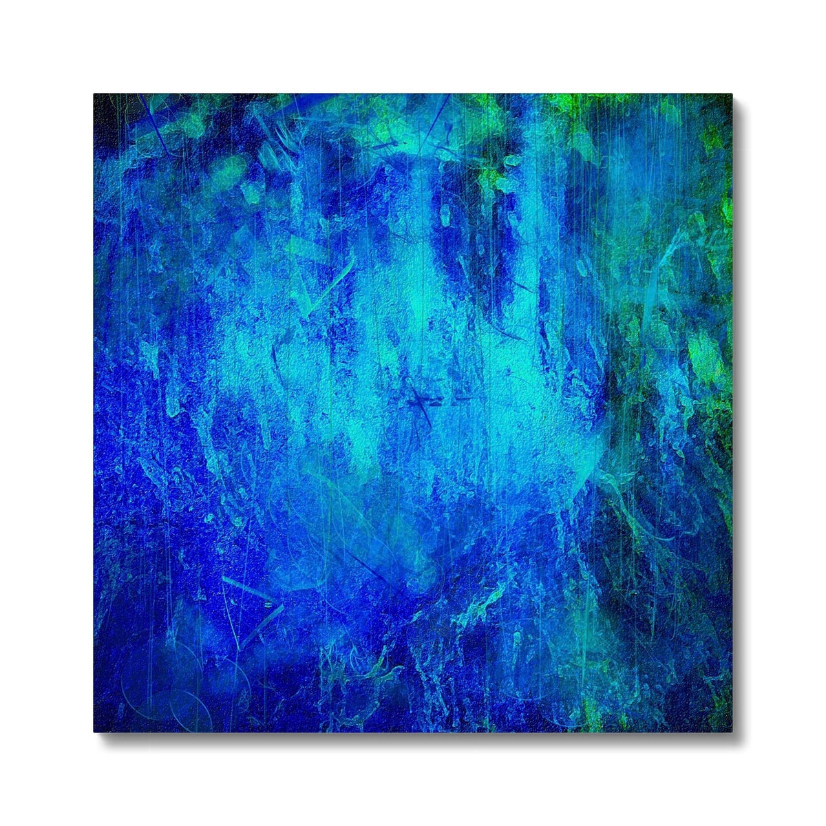 Blue abstract painting on canvas titled The Waterfall Canvas Prints