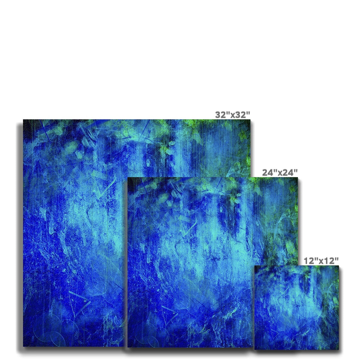 32x32 inch blue abstract The Waterfall Canvas Print with textured surface and wooden frame