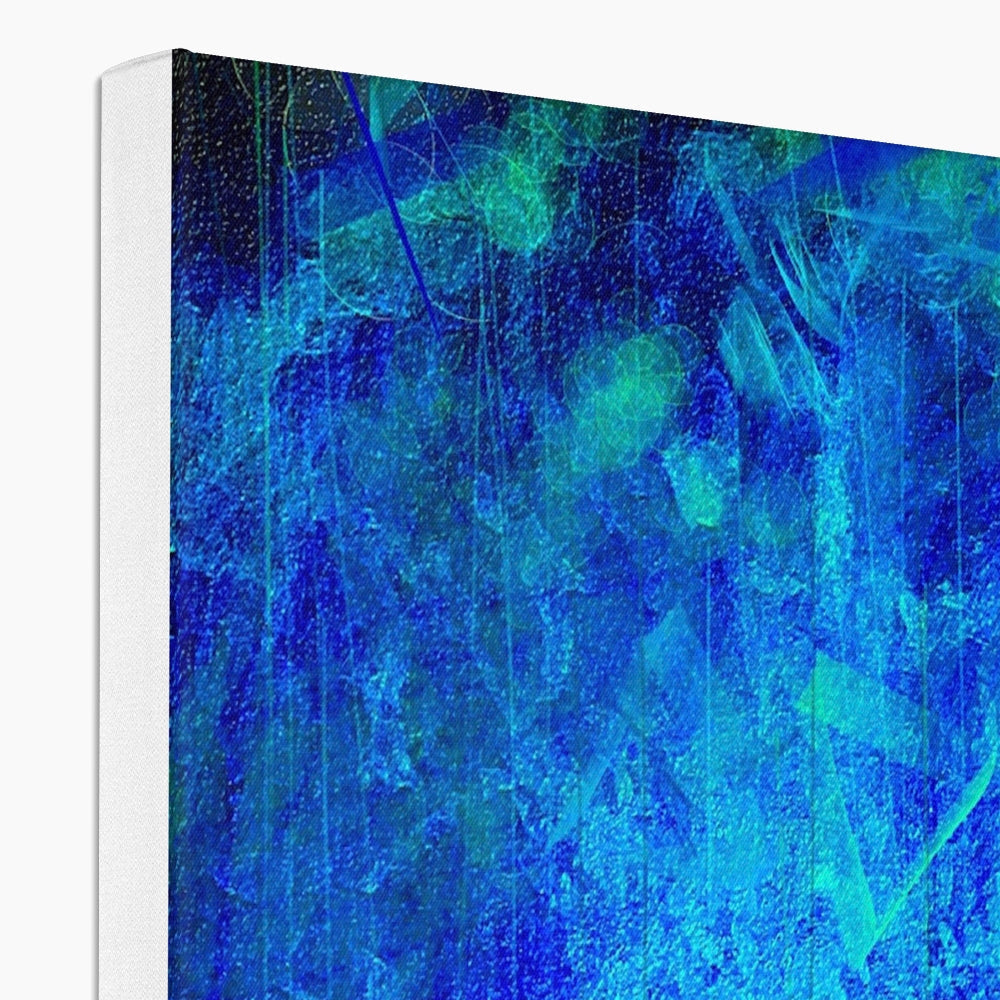 Blue abstract waterfall canvas print with textured brushstrokes