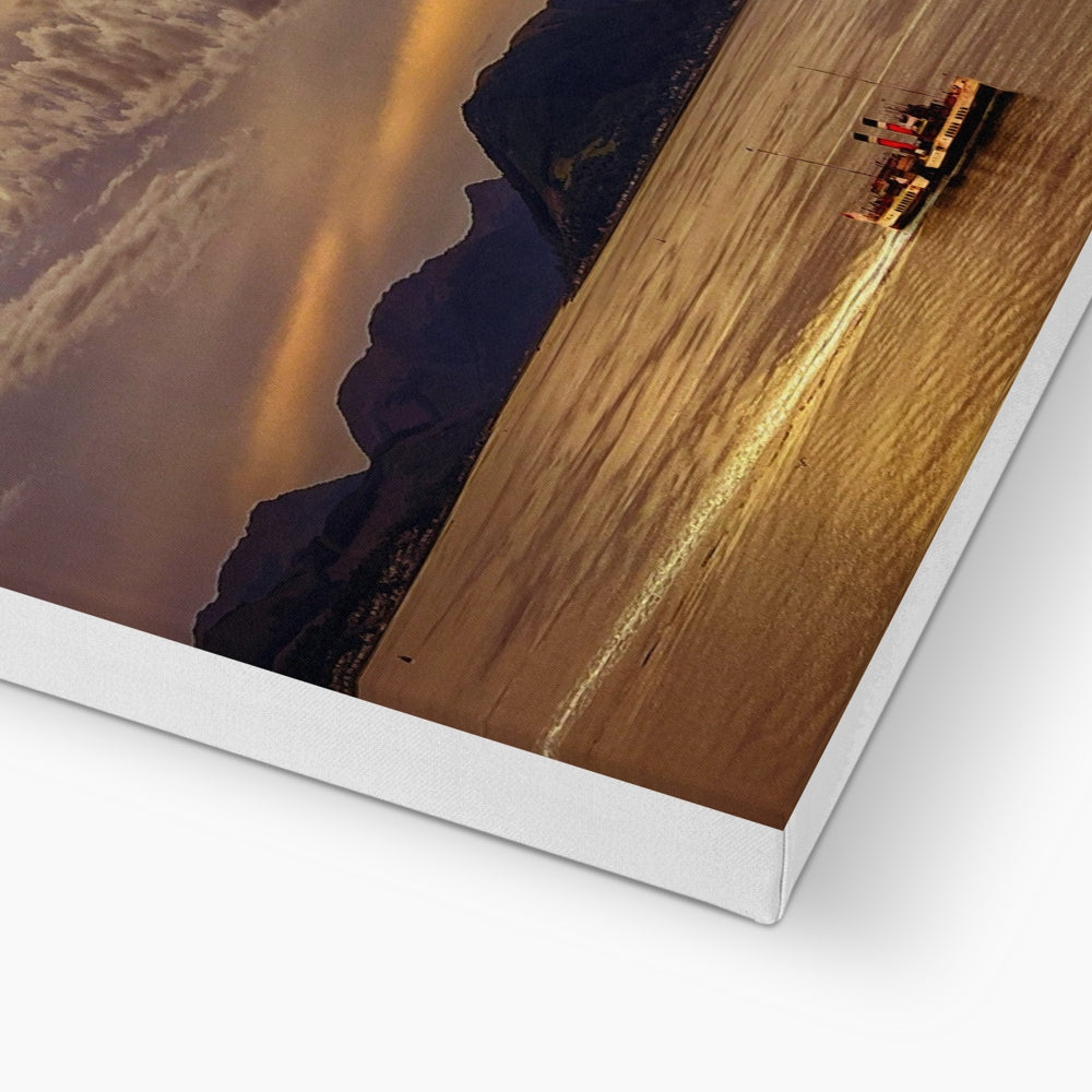 Sleek gold and black speedboat with metallic finish on canvas print