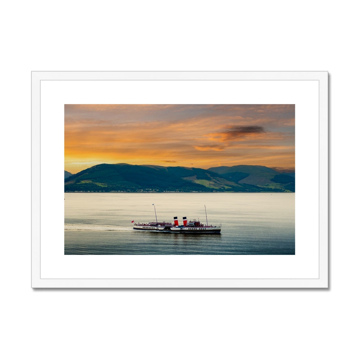Red and white Waverley steamship on Clyde framed art print
