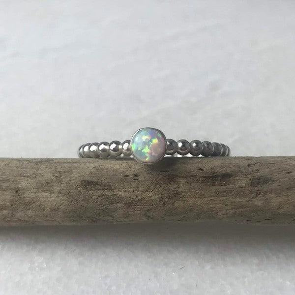 Delicate silver White Opal Beaded Ring by Lindsay Mcdowall Jewellery