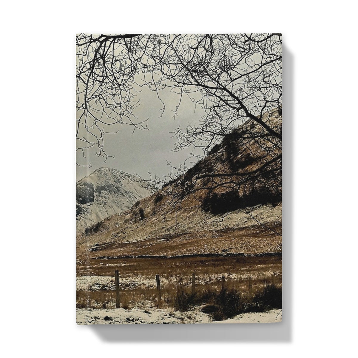 Winter In Glencoe journal with snowy mountain canvas print