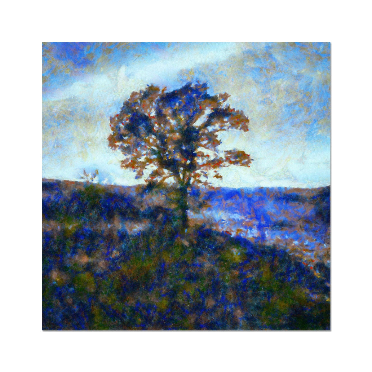 Vibrant bluebonnet field with lone tree, artist proof collector print