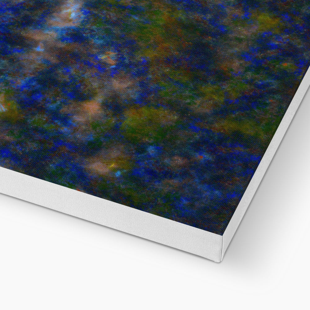 A Winter Highland Tree canvas print with abstract blue green acrylic design