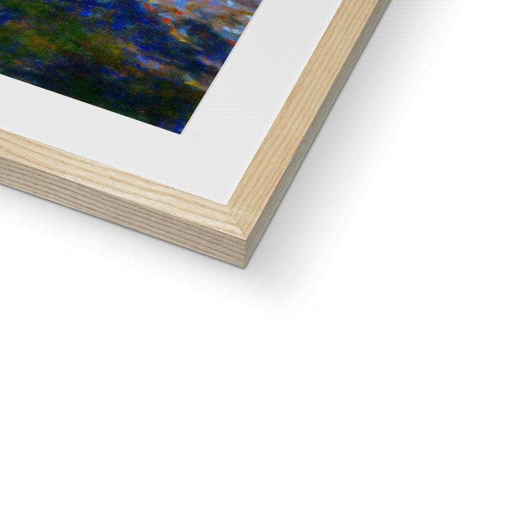 Wooden frame with white mat and abstract Winter Highland Tree painting