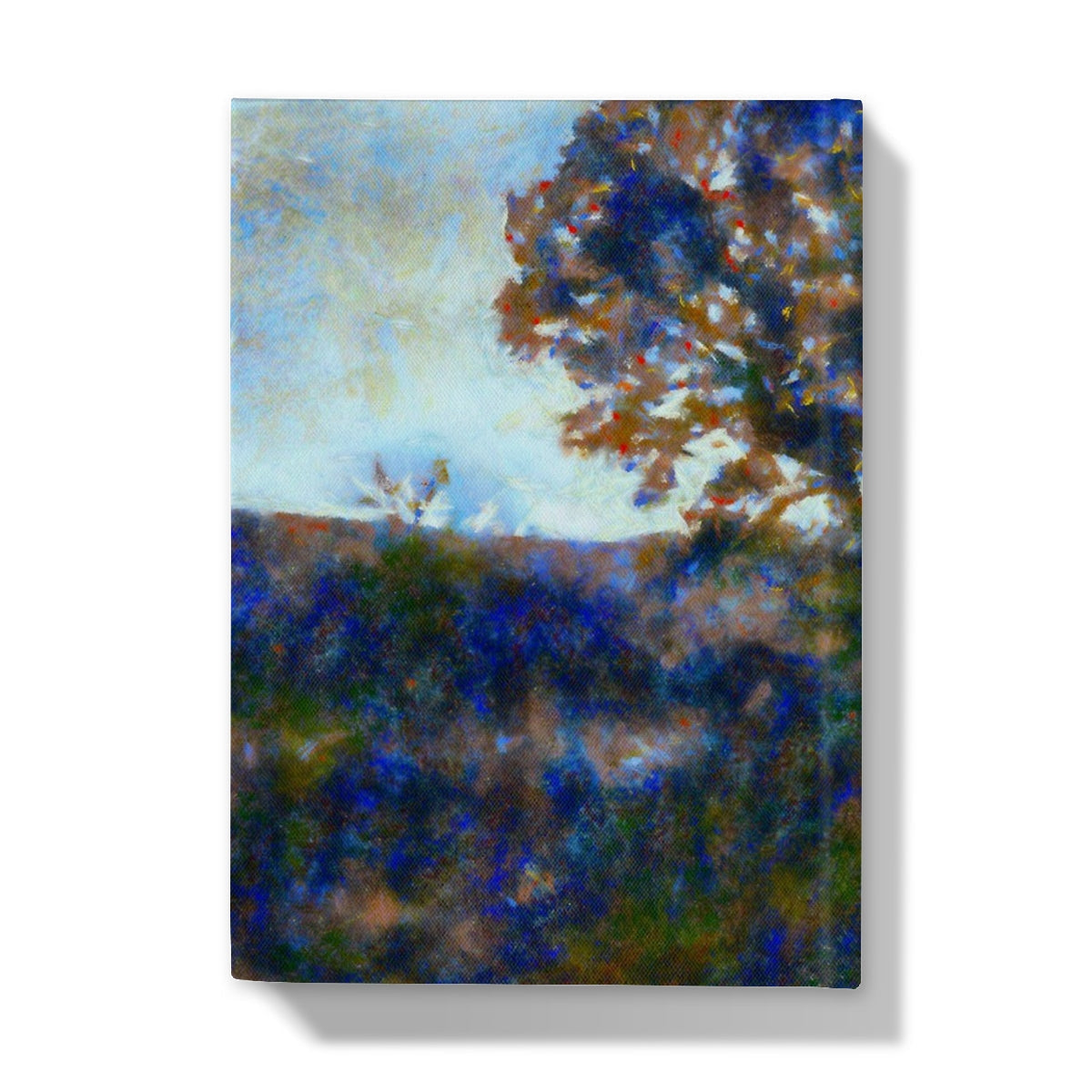 Vibrant blue green abstract tree on textured canvas for Winter Highland Tree journal