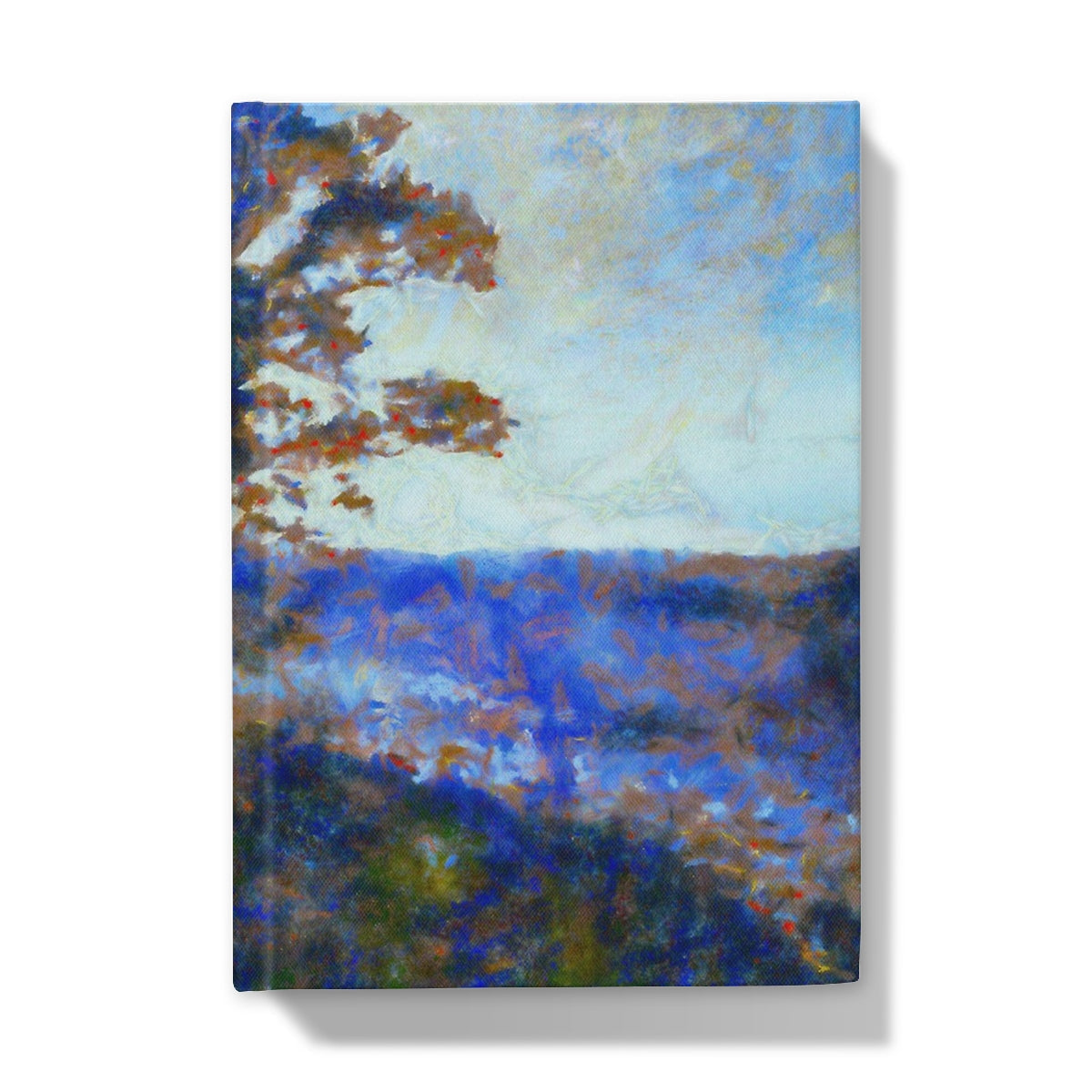 Canvas print of autumn trees in blue-green hues on Winter Highland journal