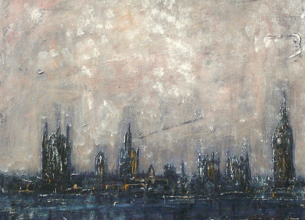 Impressionistic Winter In London cityscape painting artwork for home decor