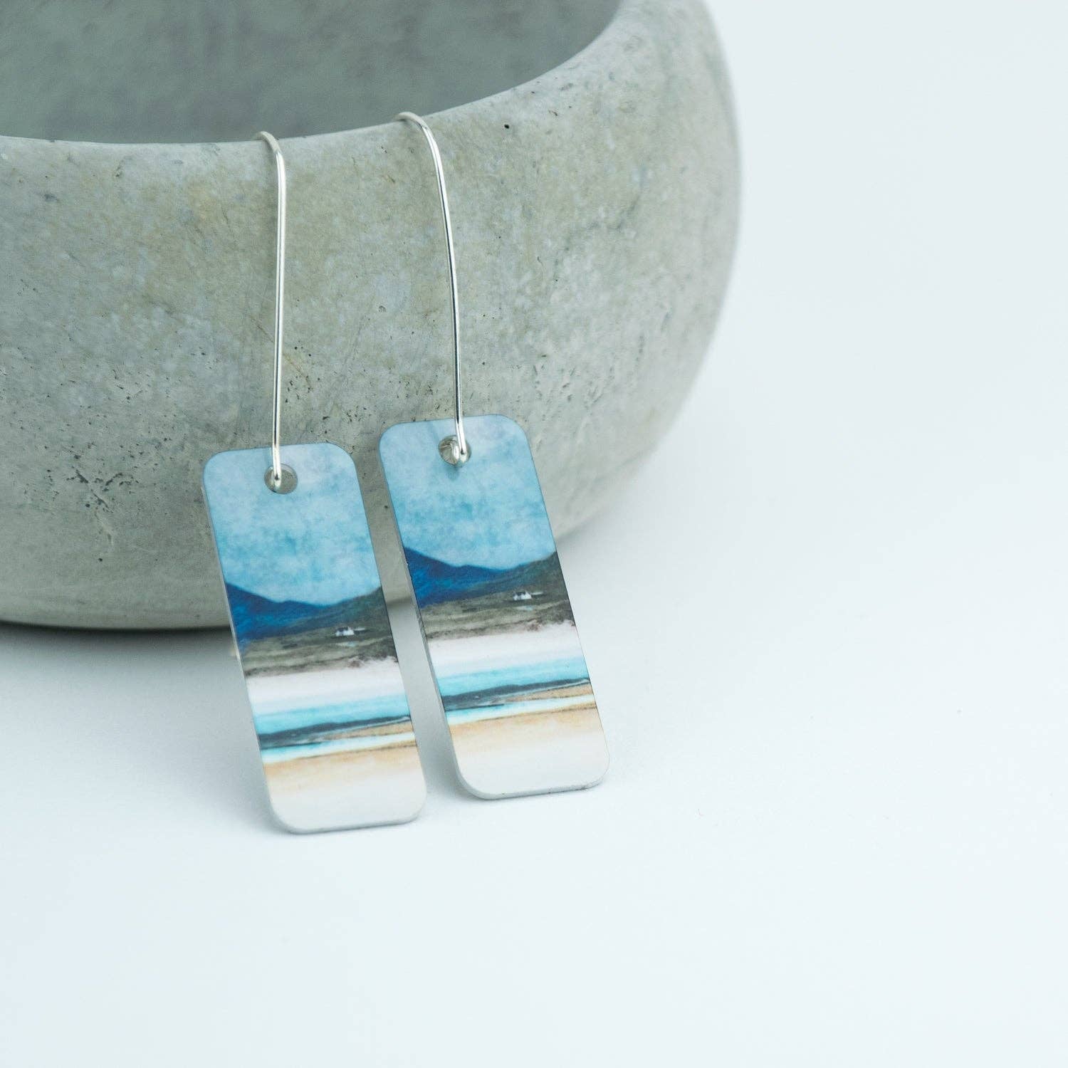 Winter Luskentyre Isle of Harris Aluminium and Silver Earrings - Cath Waters Scottish Landscapes Scotland - Free Shipping Worldwide