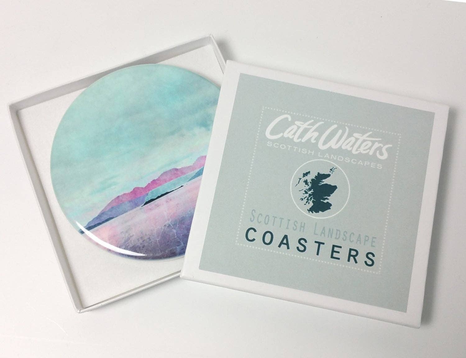 Winter Luskentyre Isle of Harris Ceramic Coaster Gift Boxed