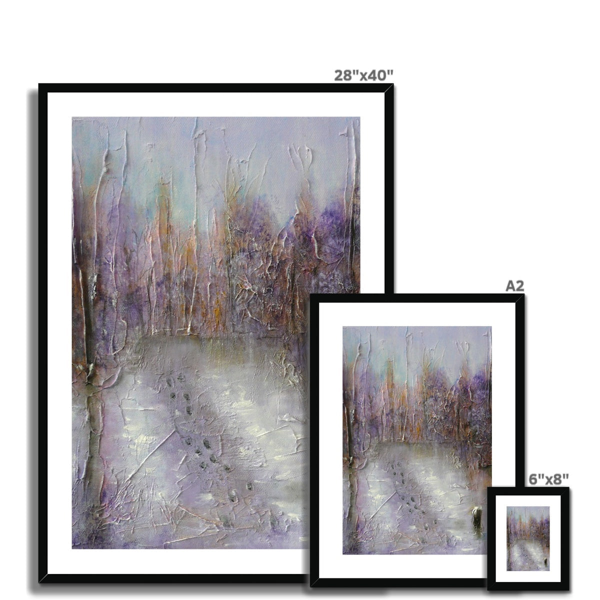 28x40 Winter Wood Fontainebleau abstract landscape print in black frame