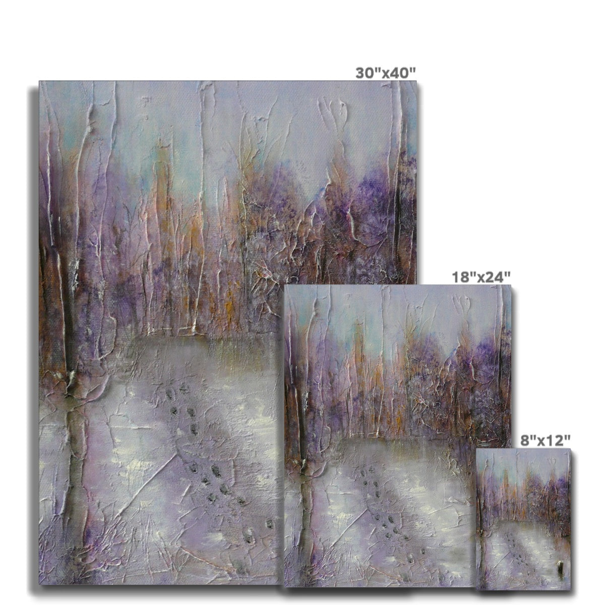 30x40 Winter Wood Fontainebleau abstract canvas print in muted purple teal