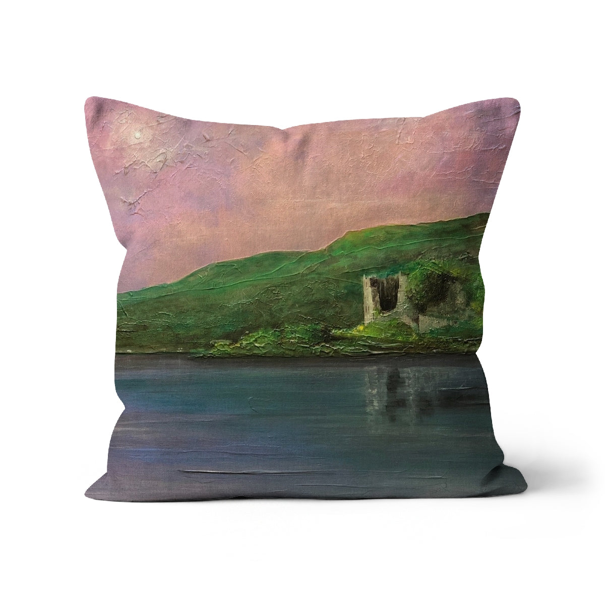 Old Castle Lachlan Art Gifts Cushion-Cushions-Prodigi-Faux Suede-22"x22"-Paintings, Prints, Homeware, Art Gifts From Scotland By Scottish Artist Kevin Hunter