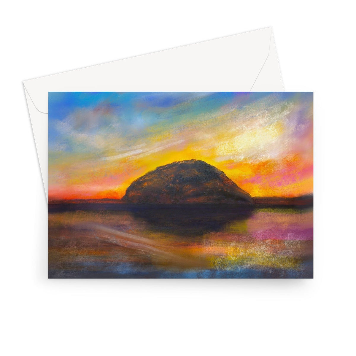 Ailsa Craig Dusk Arran Art Gifts Greeting Card-Greetings Cards-Arran Art Gallery-7"x5"-1 Card-Paintings, Prints, Homeware, Art Gifts From Scotland By Scottish Artist Kevin Hunter