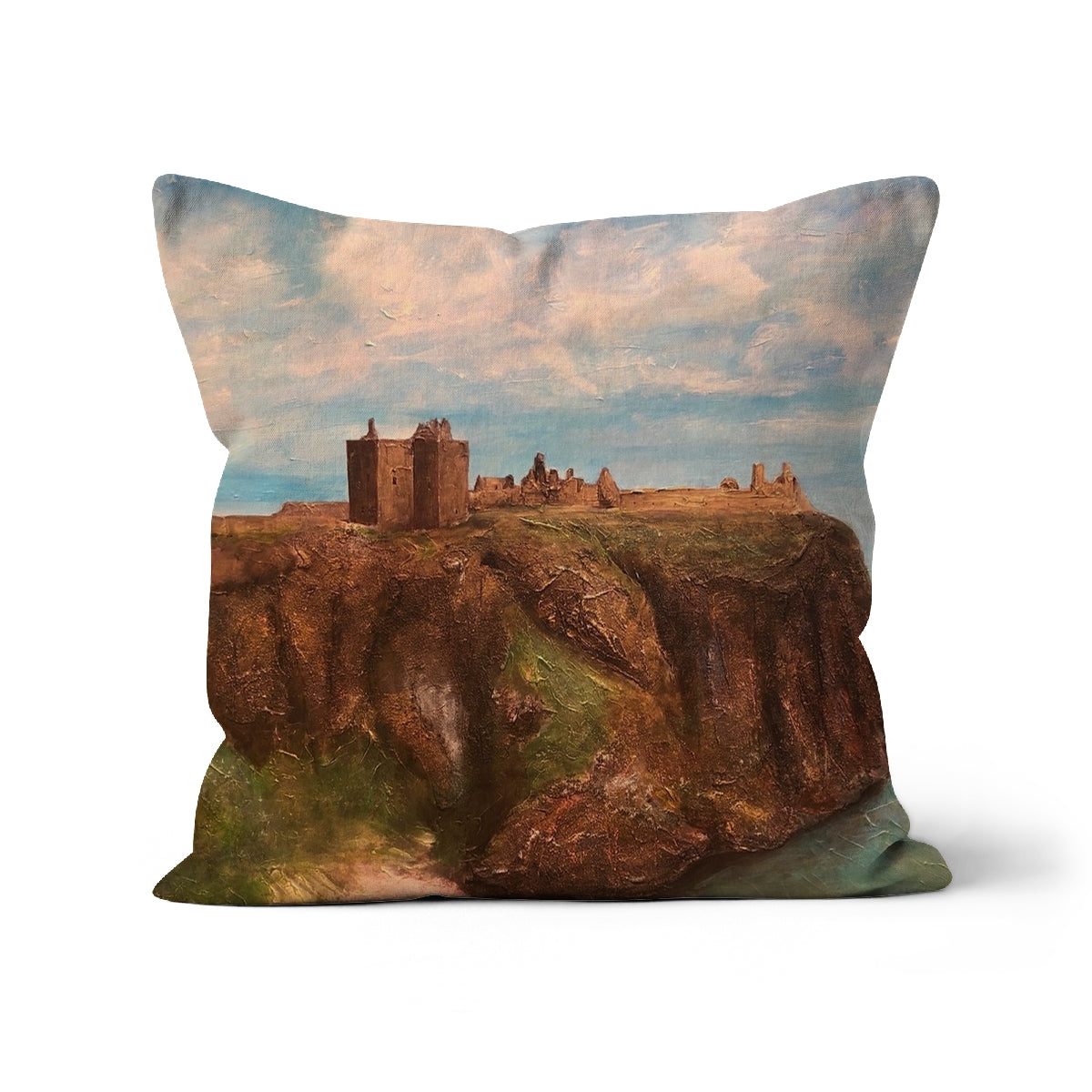 Dunnottar Castle Art Gifts Cushion-Homeware-Prodigi-Faux Suede-22"x22"-Paintings, Prints, Homeware, Art Gifts From Scotland By Scottish Artist Kevin Hunter