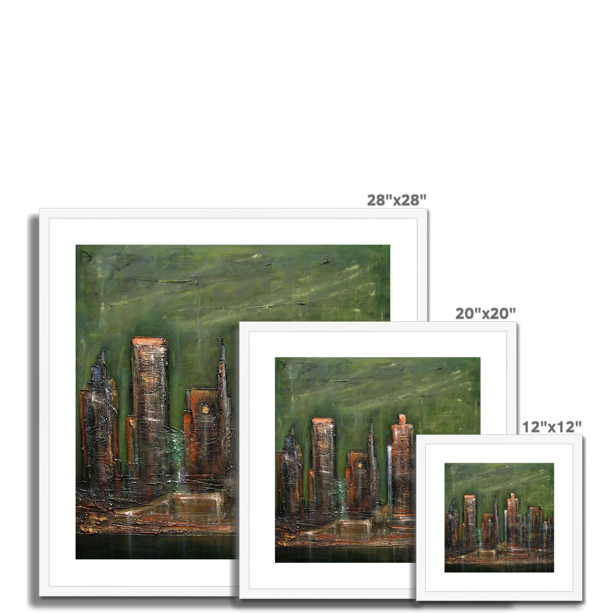 28x28 Framed Neon New York Cityscape Print in Green and Brown