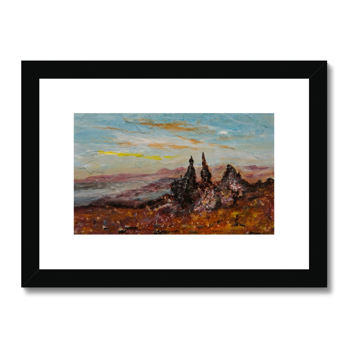The Storr Skye Painting | Framed & Mounted Prints From Scotland-Framed & Mounted Prints-Skye Art Gallery-A4 Landscape-Black Frame-Paintings, Prints, Homeware, Art Gifts From Scotland By Scottish Artist Kevin Hunter