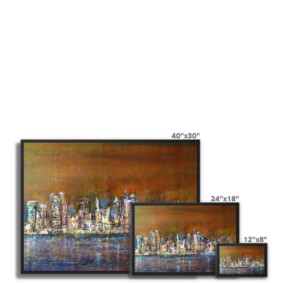 Manhattan Nights Painting | Framed Canvas From Scotland-Floating Framed Canvas Prints-World Art Gallery-Paintings, Prints, Homeware, Art Gifts From Scotland By Scottish Artist Kevin Hunter