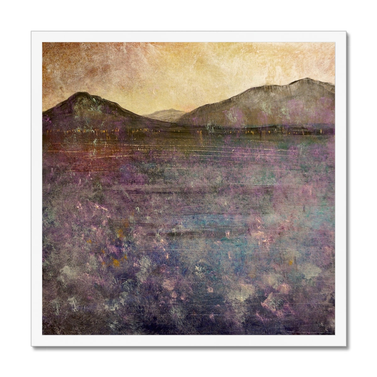 River Clyde Winter Dusk Painting | Framed Prints From Scotland-Framed Prints-River Clyde Art Gallery-20"x20"-White Frame-Paintings, Prints, Homeware, Art Gifts From Scotland By Scottish Artist Kevin Hunter