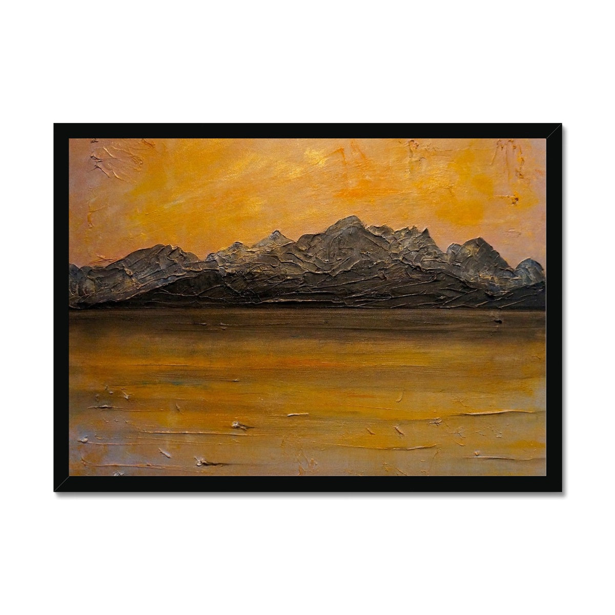Cuillin Sunset Skye Painting | Framed Prints From Scotland-Framed Prints-Skye Art Gallery-A2 Landscape-Black Frame-Paintings, Prints, Homeware, Art Gifts From Scotland By Scottish Artist Kevin Hunter