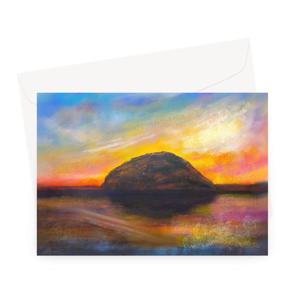 Ailsa Craig Dusk Arran Art Gifts Greeting Card-Greetings Cards-Arran Art Gallery-A5 Landscape-10 Cards-Paintings, Prints, Homeware, Art Gifts From Scotland By Scottish Artist Kevin Hunter