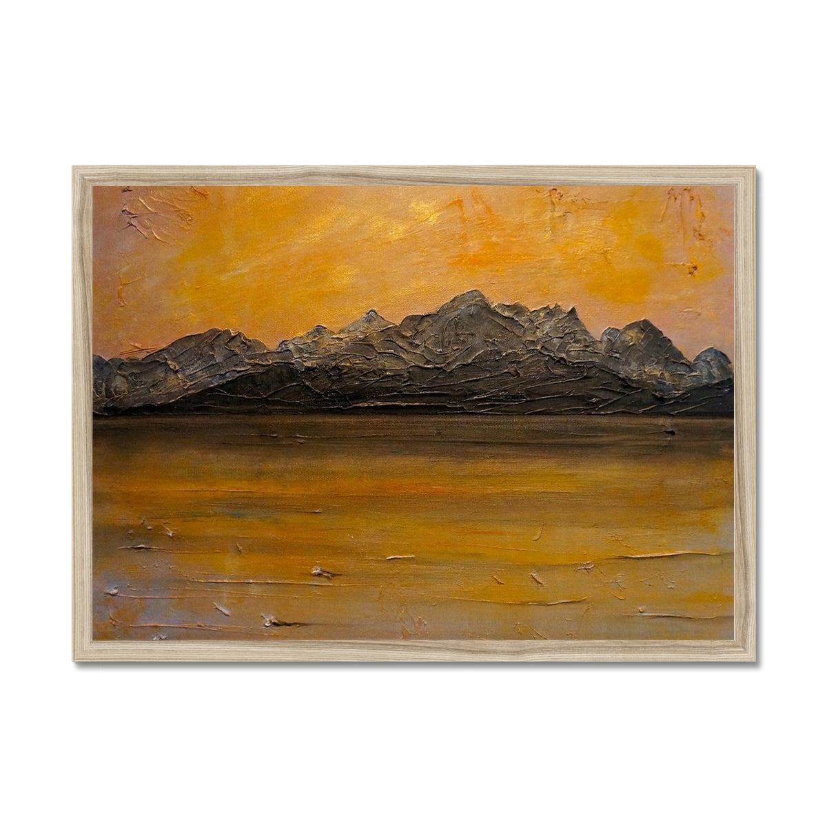 Cuillin Sunset Skye Painting | Framed Prints From Scotland-Framed Prints-Skye Art Gallery-A2 Landscape-Natural Frame-Paintings, Prints, Homeware, Art Gifts From Scotland By Scottish Artist Kevin Hunter