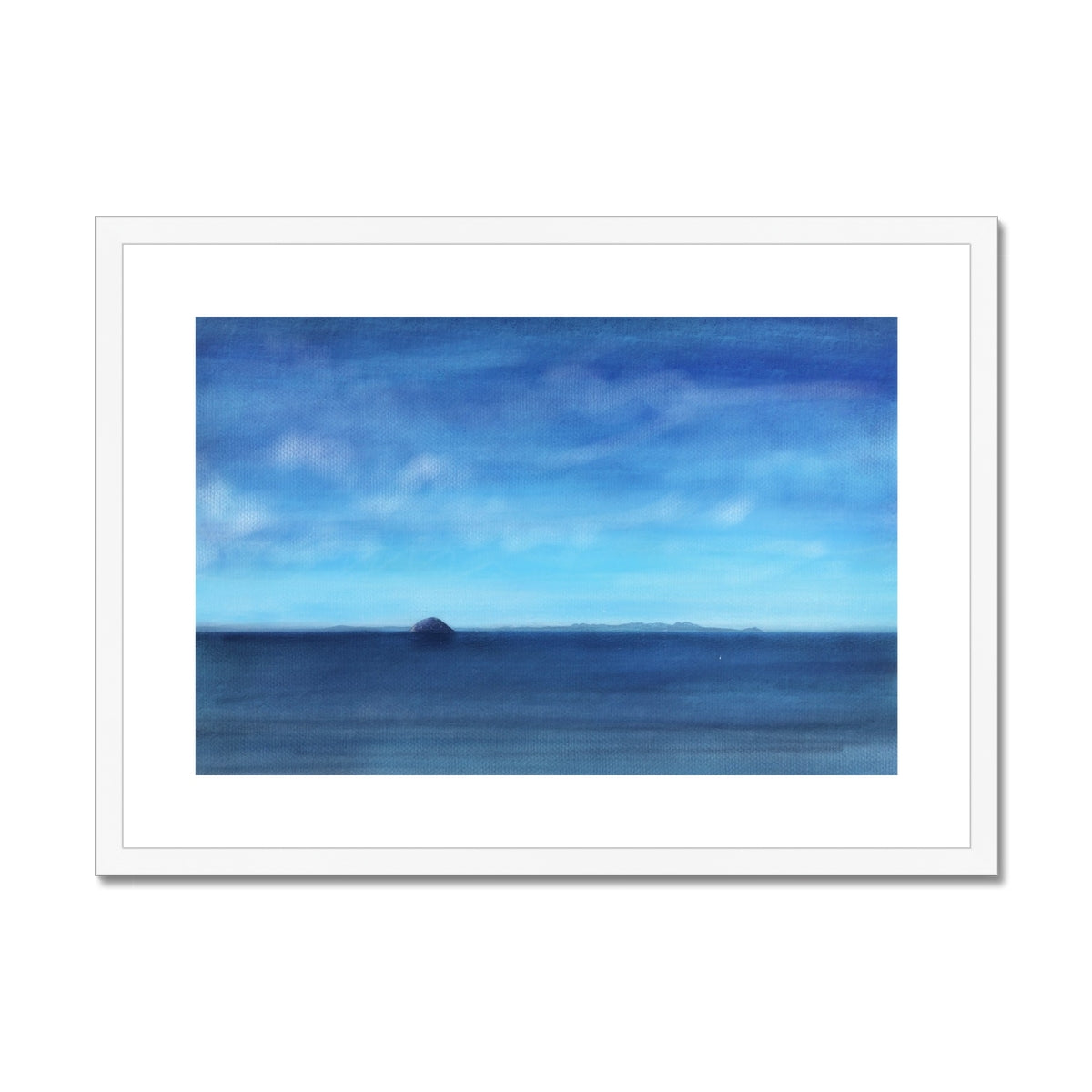 Ailsa Craig & Arran Painting | Framed & Mounted Prints From Scotland-Framed & Mounted Prints-Arran Art Gallery-A2 Landscape-White Frame-Paintings, Prints, Homeware, Art Gifts From Scotland By Scottish Artist Kevin Hunter