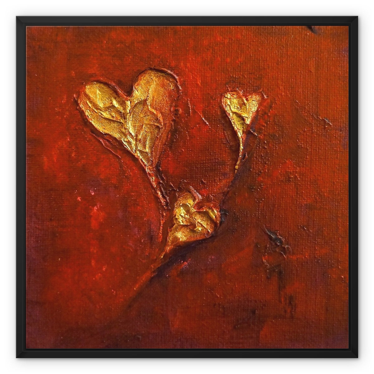 Hearts Abstract Painting | Framed Canvas From Scotland-Floating Framed Canvas Prints-Abstract & Impressionistic Art Gallery-24"x24"-Black Frame-Paintings, Prints, Homeware, Art Gifts From Scotland By Scottish Artist Kevin Hunter