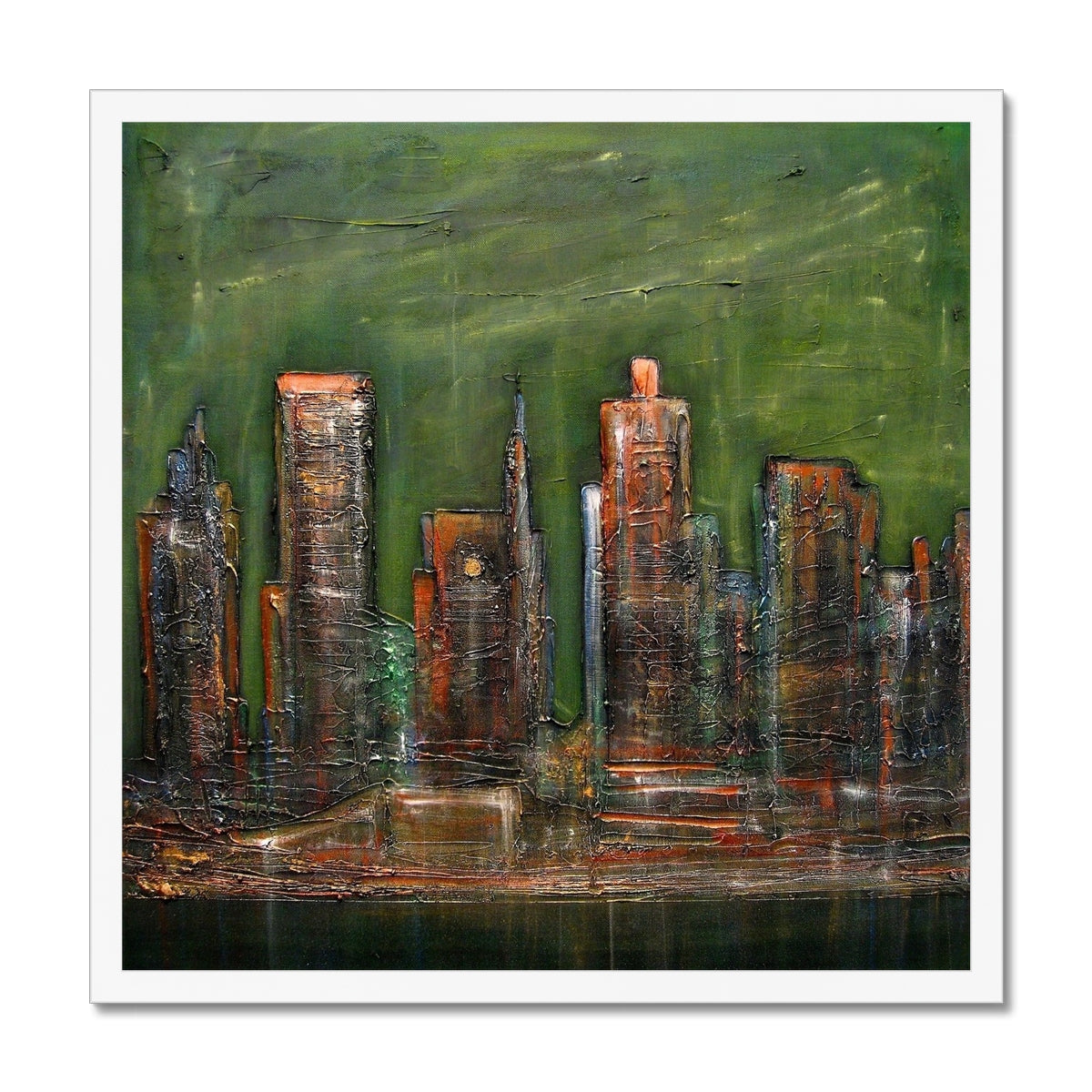 A Neon New York Painting | Framed Prints From Scotland-Framed Prints-World Art Gallery-20"x20"-White Frame-Paintings, Prints, Homeware, Art Gifts From Scotland By Scottish Artist Kevin Hunter