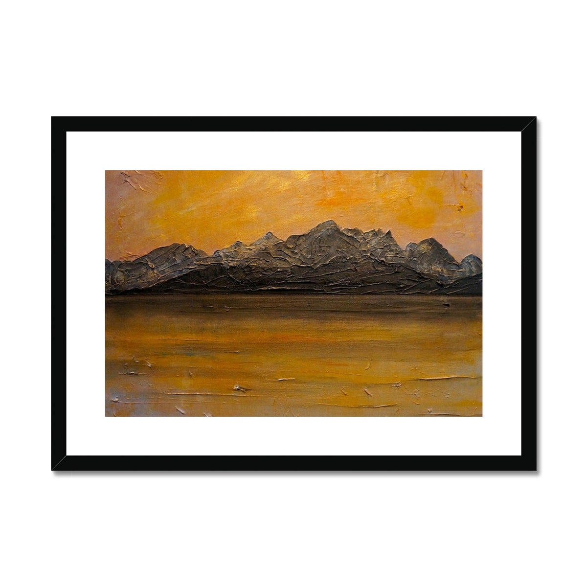 Cuillin Sunset Skye Painting | Framed & Mounted Prints From Scotland-Framed & Mounted Prints-Skye Art Gallery-A2 Landscape-Black Frame-Paintings, Prints, Homeware, Art Gifts From Scotland By Scottish Artist Kevin Hunter