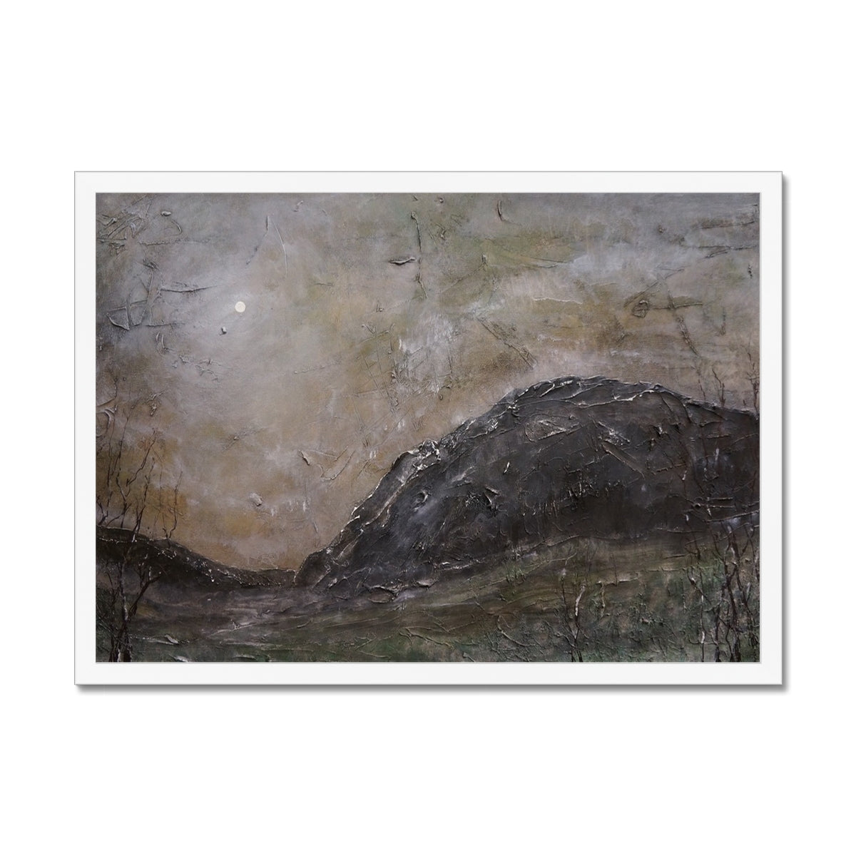 Glen Nevis Moonlight Painting | Framed Prints From Scotland-Framed Prints-Scottish Lochs & Mountains Art Gallery-A2 Landscape-White Frame-Paintings, Prints, Homeware, Art Gifts From Scotland By Scottish Artist Kevin Hunter