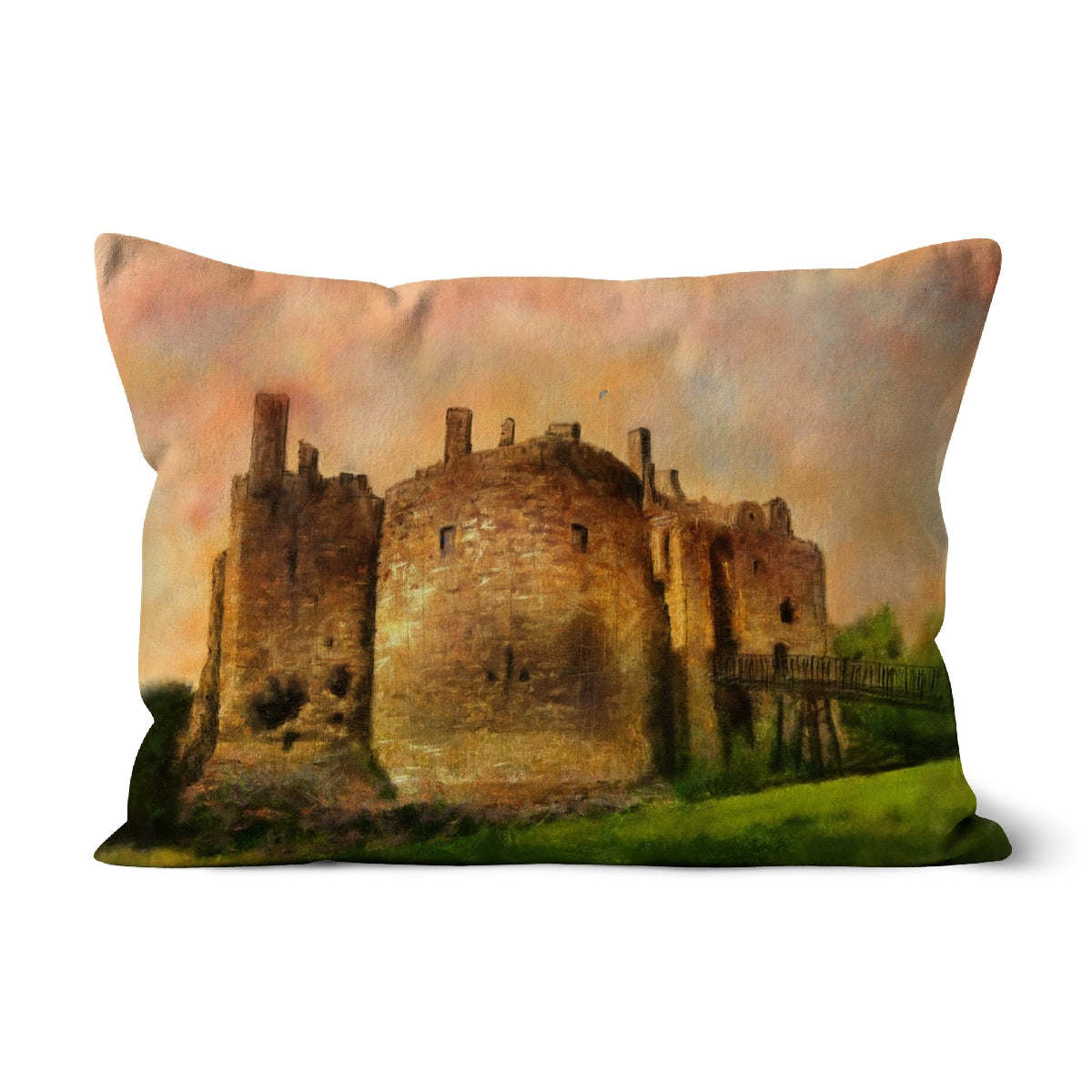 Dirleton Castle Art Gifts Cushion-Homeware-Prodigi-Linen-19"x13"-Paintings, Prints, Homeware, Art Gifts From Scotland By Scottish Artist Kevin Hunter