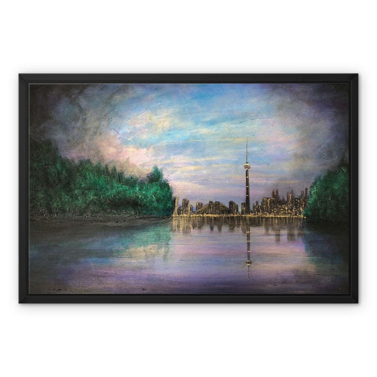 Toronto Last Light Painting | Framed Canvas From Scotland-Floating Framed Canvas Prints-World Art Gallery-24"x18"-Black Frame-Paintings, Prints, Homeware, Art Gifts From Scotland By Scottish Artist Kevin Hunter
