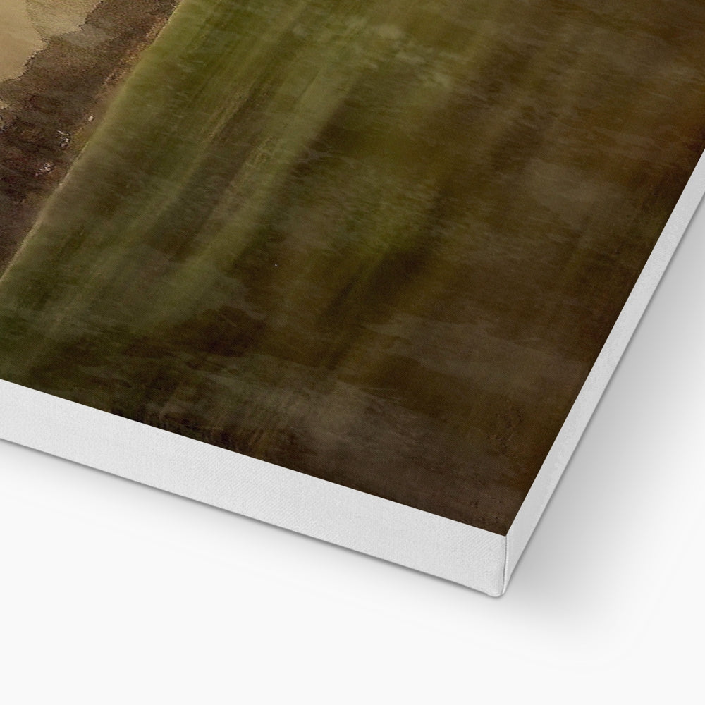 Mull Mist canvas: brown and green abstract art print in white frame