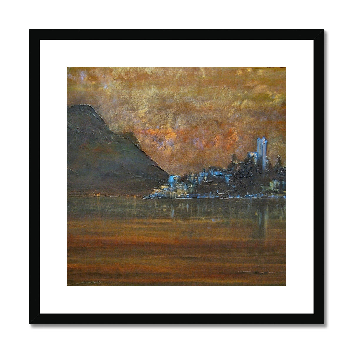Lake Garda Dusk Italy Painting | Framed & Mounted Prints From Scotland-Framed & Mounted Prints-World Art Gallery-20"x20"-Black Frame-Paintings, Prints, Homeware, Art Gifts From Scotland By Scottish Artist Kevin Hunter