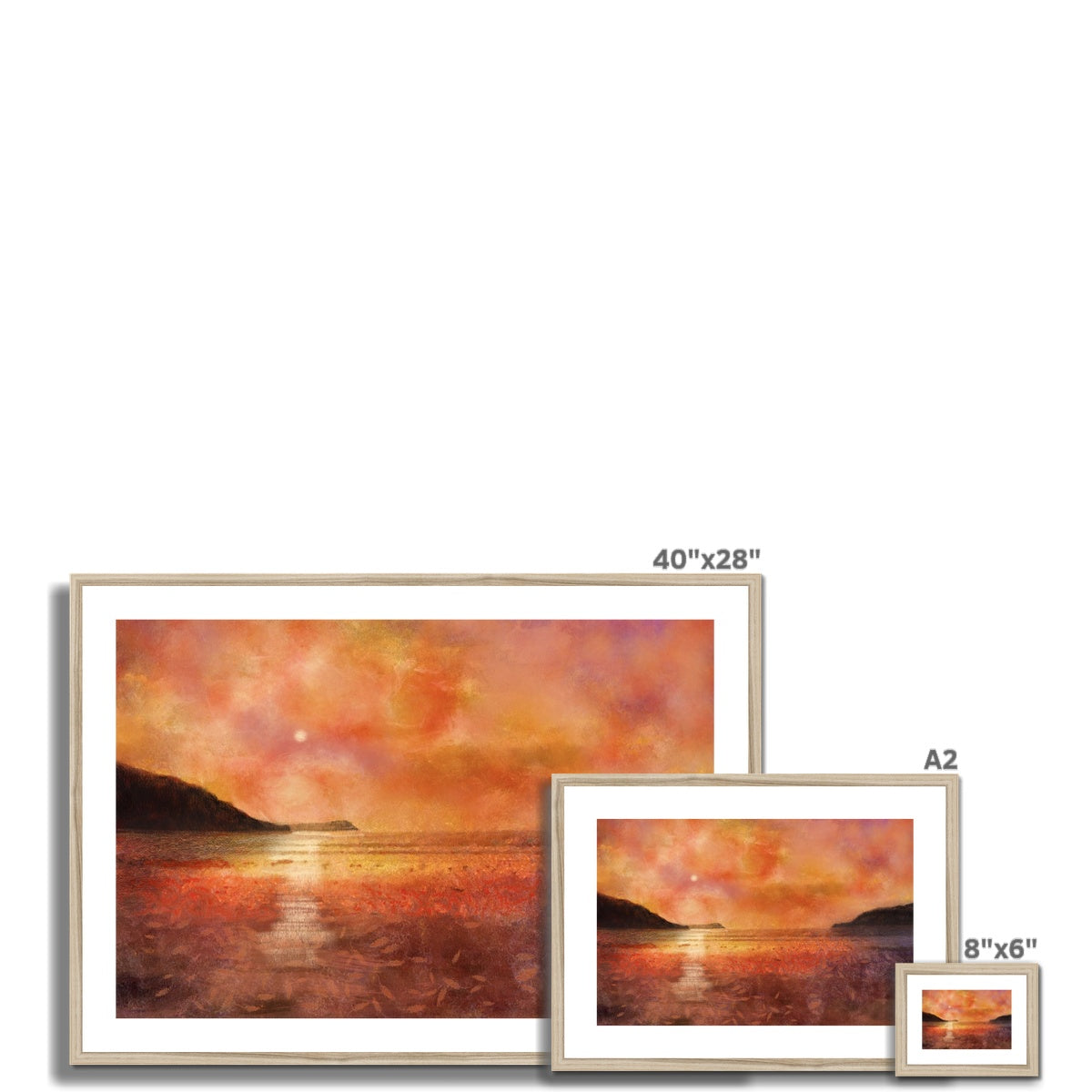 40x28 inch Calgary Beach Sunset Mull framed print with white matte and silver frame