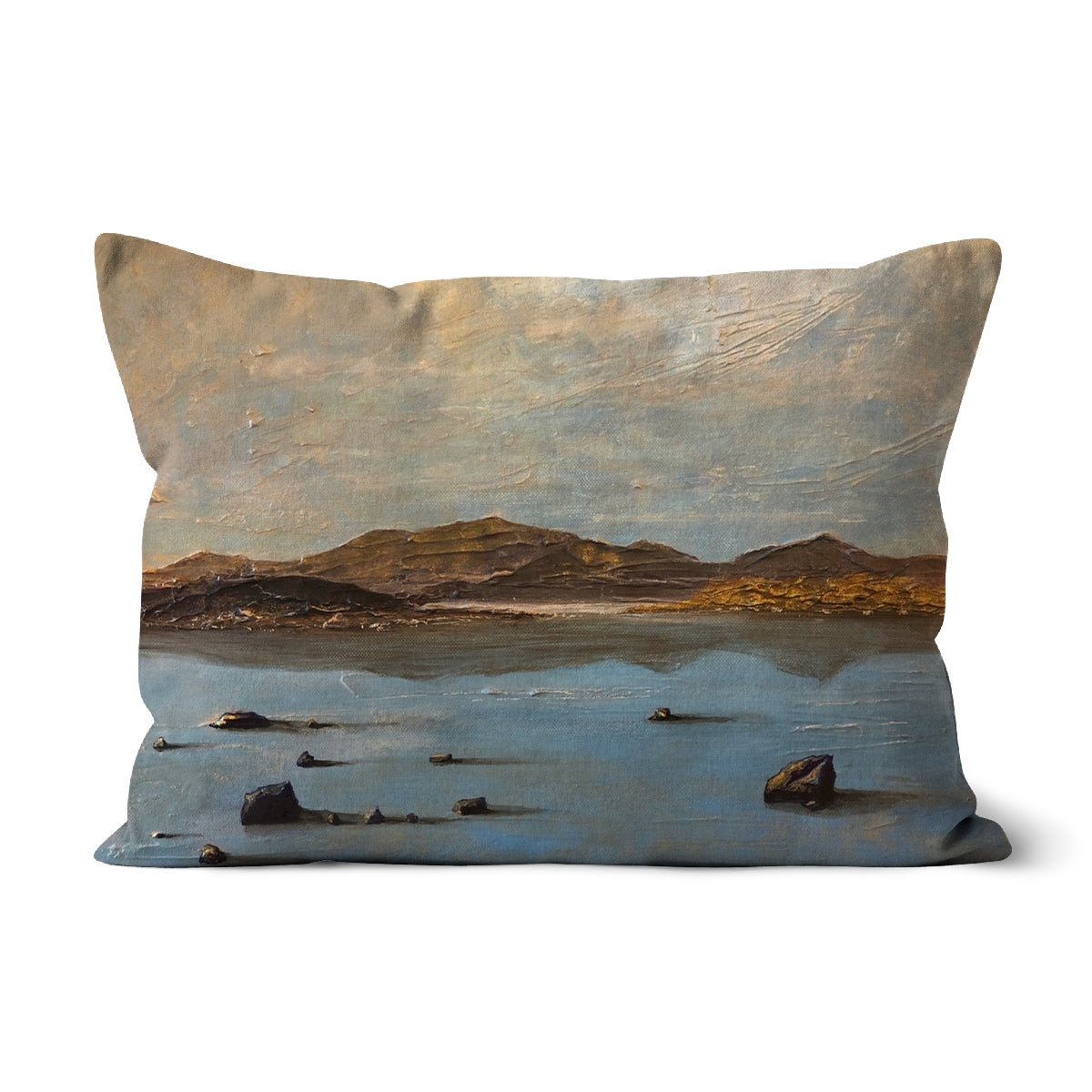 Loch Druidibeg blue beige mountain landscape throw pillow