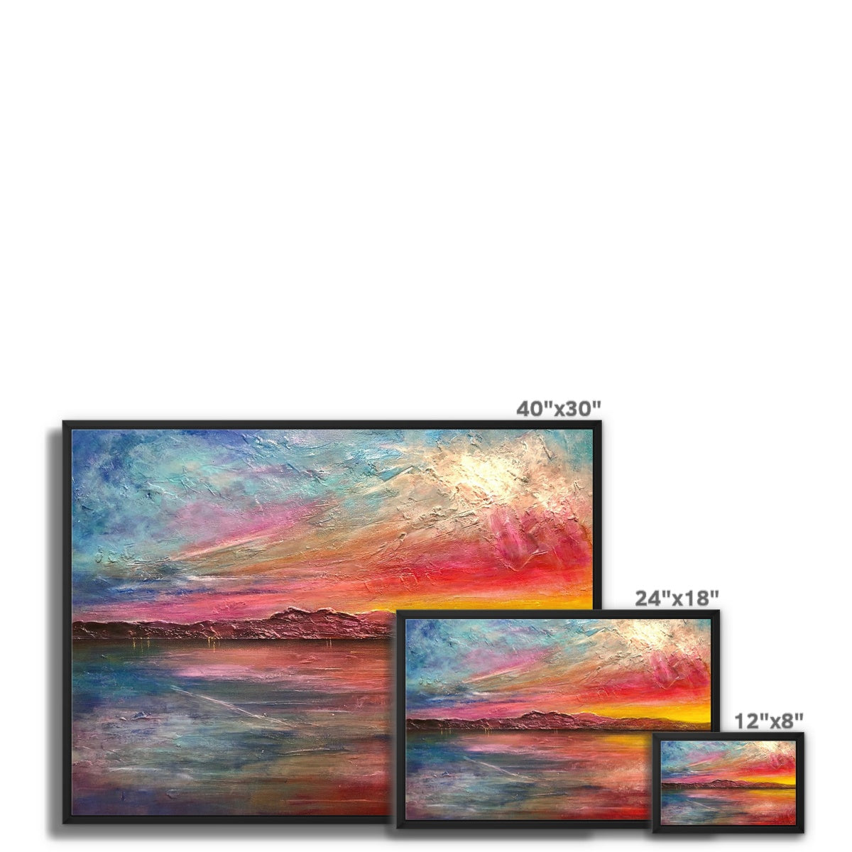 Arran Sunset ii Painting | Framed Canvas From Scotland-Floating Framed Canvas Prints-Arran Art Gallery-Paintings, Prints, Homeware, Art Gifts From Scotland By Scottish Artist Kevin Hunter