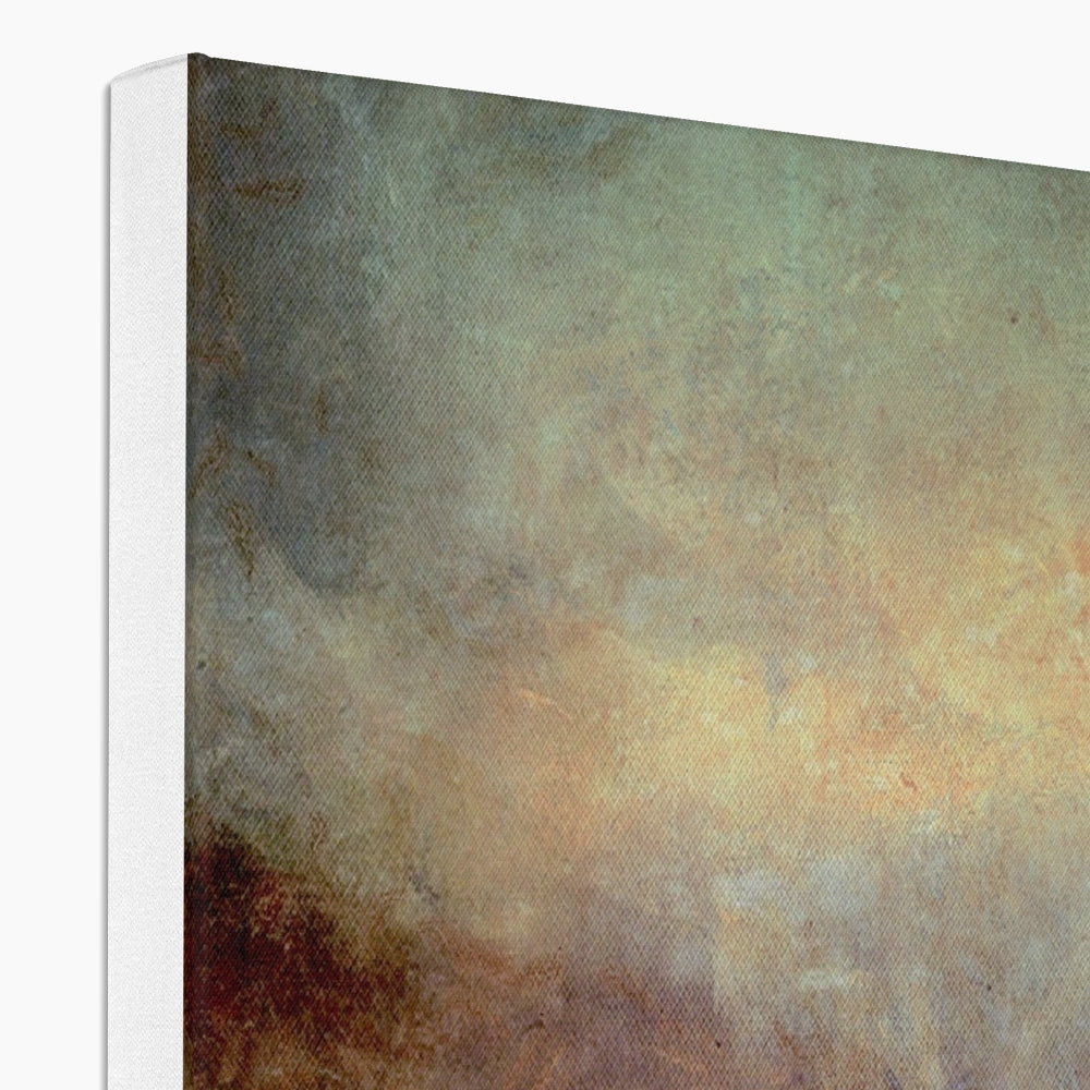 Abstract Brooding Fairy Pools canvas print in muted greens and browns