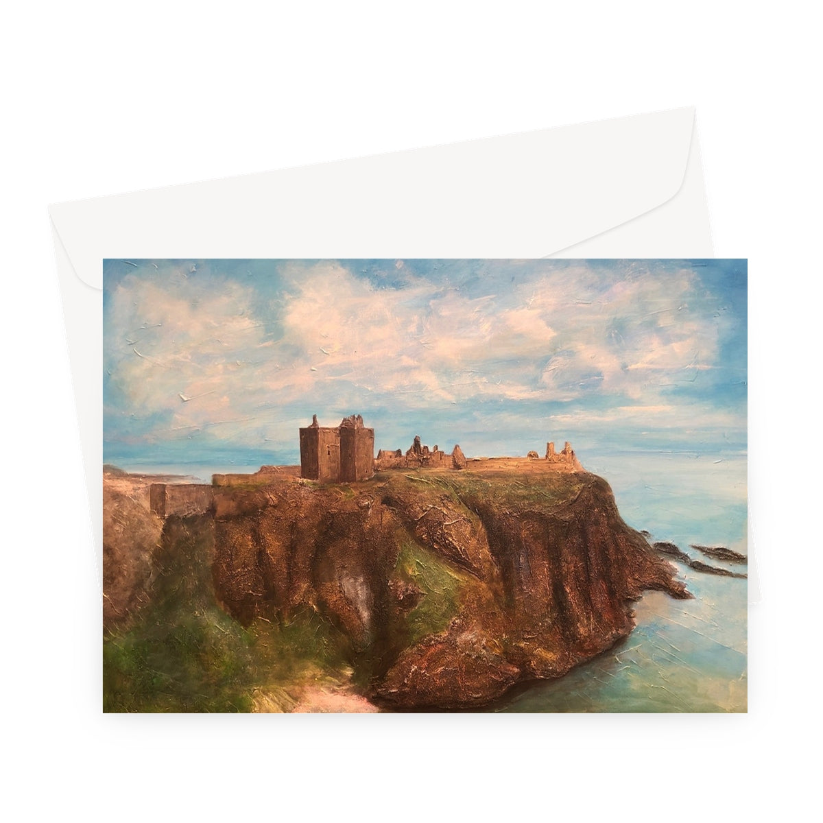Dunnottar Castle Art Gifts Greeting Card-Stationery-Prodigi-A5 Landscape-1 Card-Paintings, Prints, Homeware, Art Gifts From Scotland By Scottish Artist Kevin Hunter
