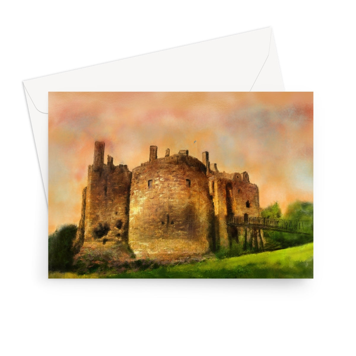 Dirleton Castle Art Gifts Greeting Card-Stationery-Prodigi-7"x5"-10 Cards-Paintings, Prints, Homeware, Art Gifts From Scotland By Scottish Artist Kevin Hunter
