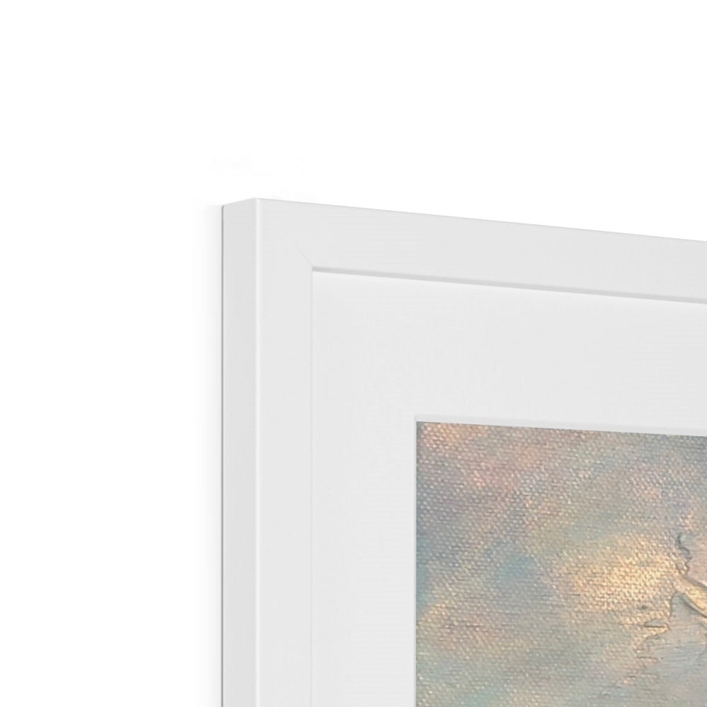 Jura From Crinan framed print in white rectangular frame with textured canvas art