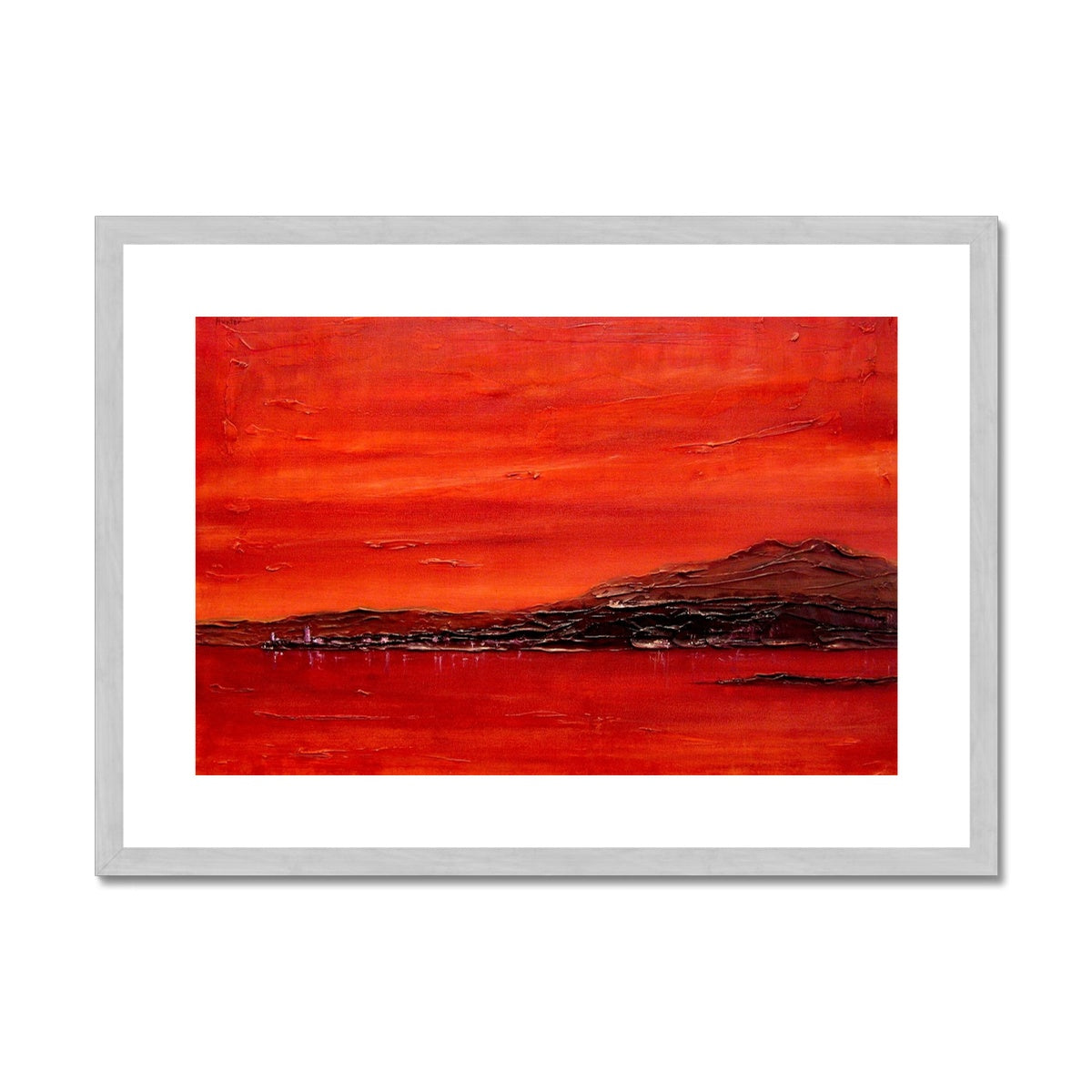 Toward Point Lighthouse Sunset Painting | Antique Framed & Mounted Prints From Scotland-Antique Framed & Mounted Prints-Arran Art Gallery-A2 Landscape-Silver Frame-Paintings, Prints, Homeware, Art Gifts From Scotland By Scottish Artist Kevin Hunter