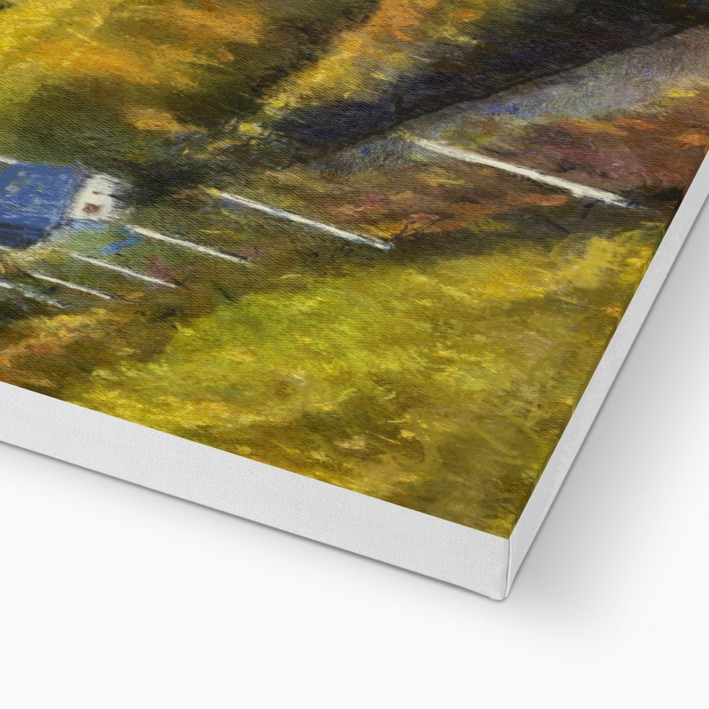 Achiltibuie Canvas: Abstract landscape with vibrant greens, yellows, blue structure