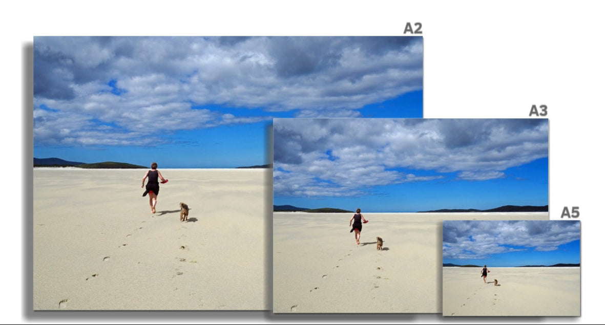 Glücklicher Mensch und Hund auf Luskentyre Fine Art Print