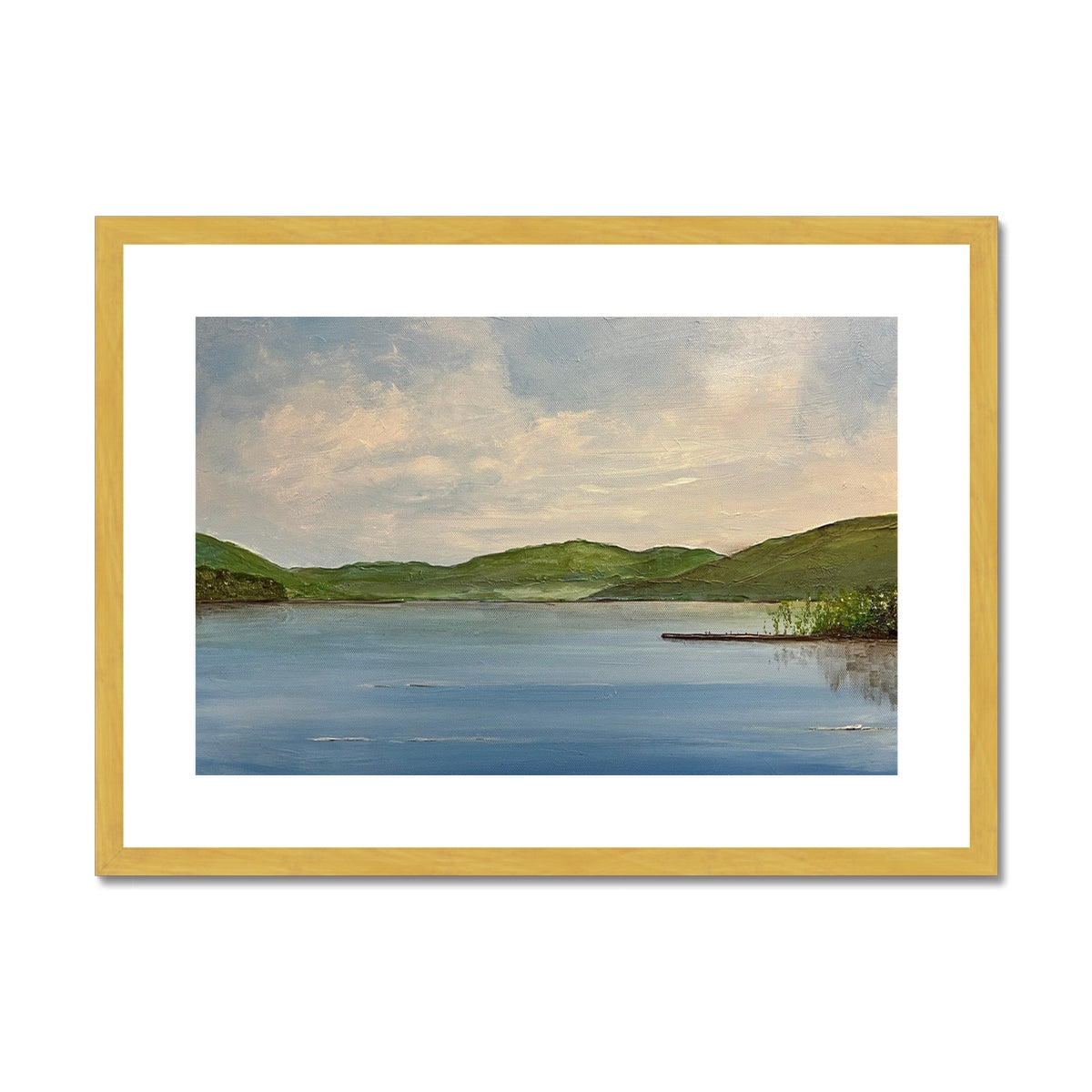 Loch Tay ii Painting | Antique Framed & Mounted Prints From Scotland-Fine art-Scottish Lochs & Mountains Art Gallery-A2 Landscape-Gold Frame-Paintings, Prints, Homeware, Art Gifts From Scotland By Scottish Artist Kevin Hunter