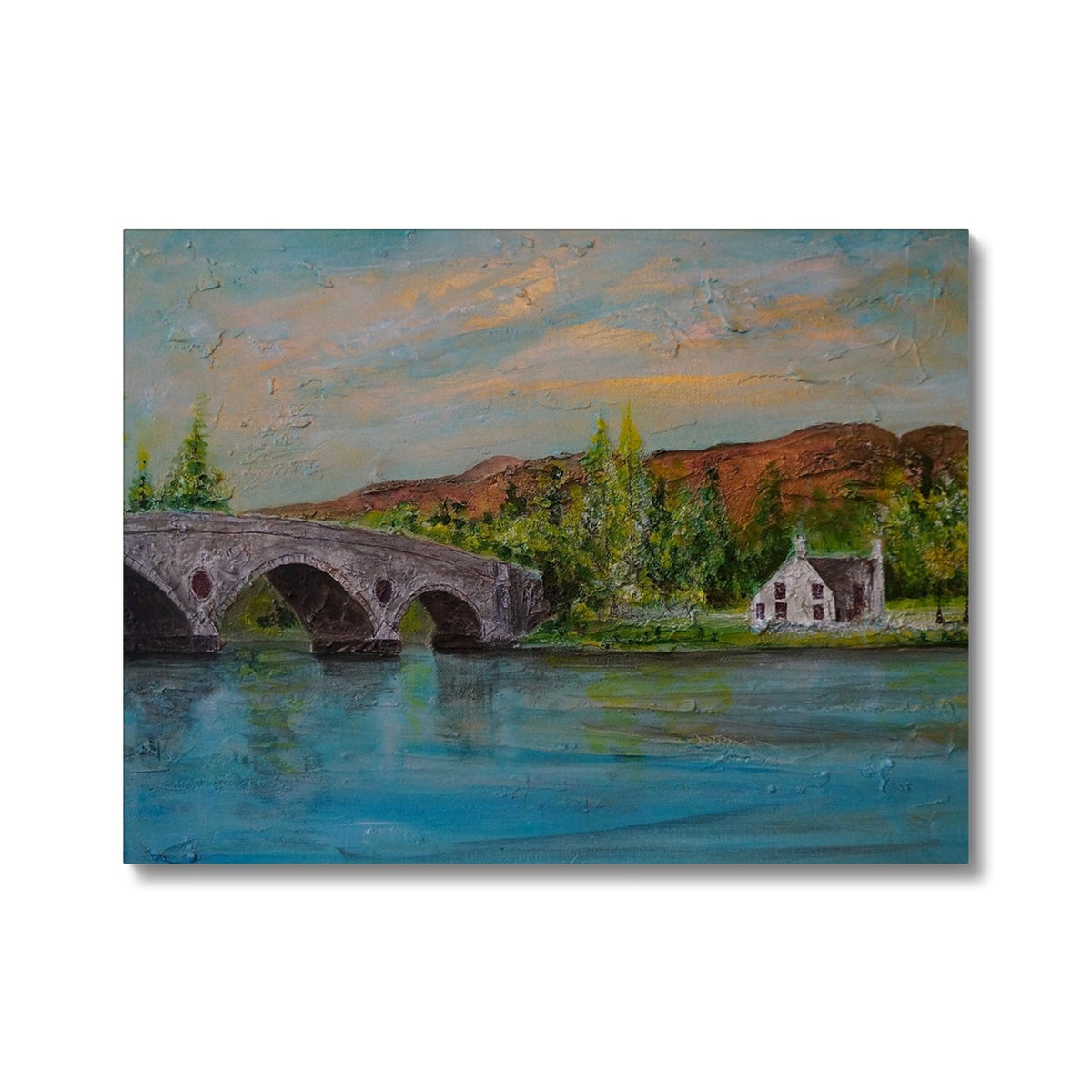 Kenmore Bridge ii Painting | Canvas-Contemporary Stretched Canvas Prints-Scottish Highlands & Lowlands Art Gallery-24"x18"-White Wrap-Paintings, Prints, Homeware, Art Gifts From Scotland By Scottish Artist Kevin Hunter