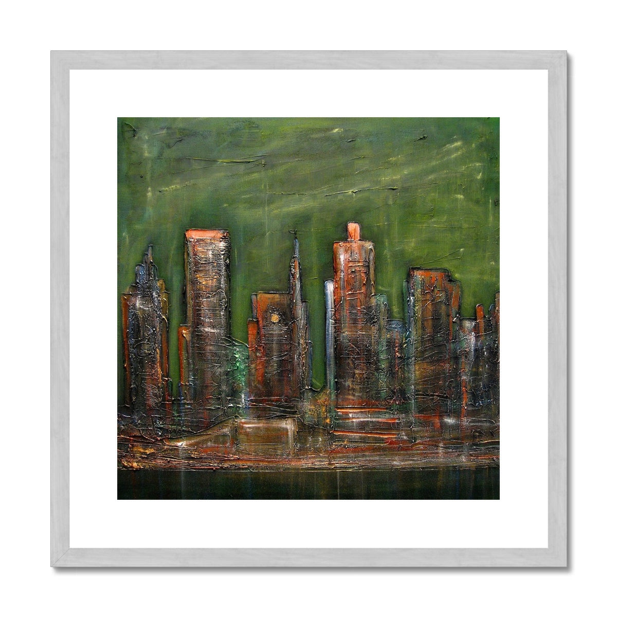A Neon New York Painting | Antique Framed & Mounted Prints From Scotland-Antique Framed & Mounted Prints-World Art Gallery-20"x20"-Silver Frame-Paintings, Prints, Homeware, Art Gifts From Scotland By Scottish Artist Kevin Hunter