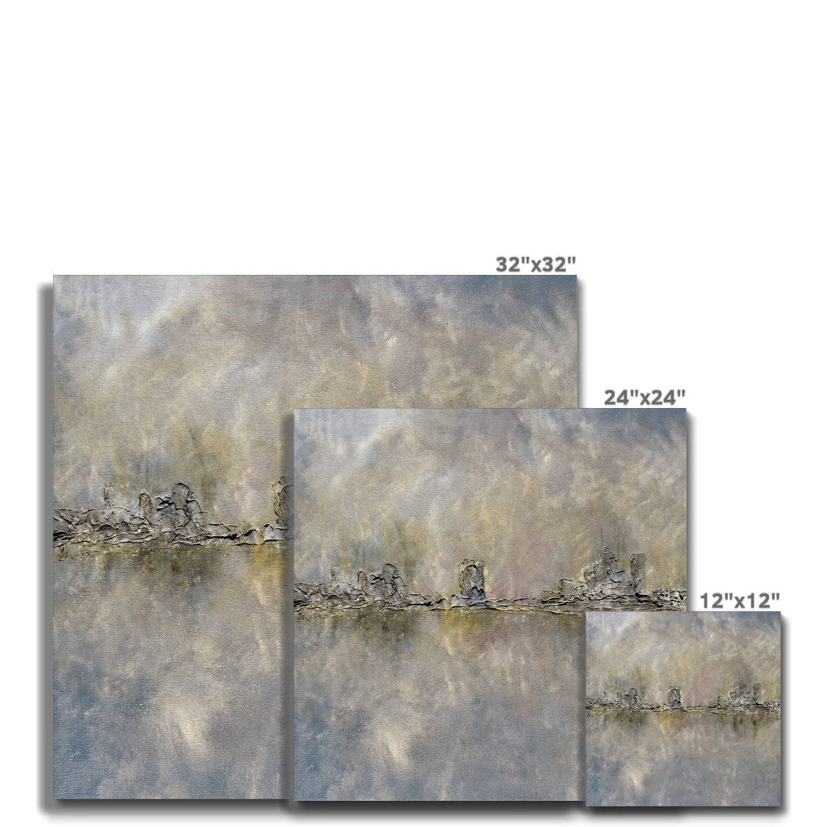 32x32 inch Glasgow Docks In Mist abstract canvas in muted beige gray tones